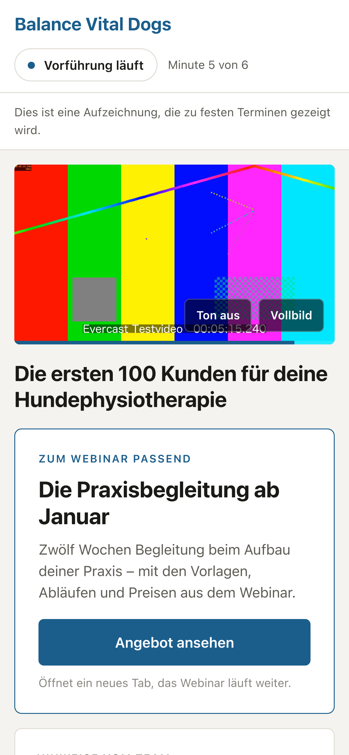 Der Webinar-Raum auf dem Handy